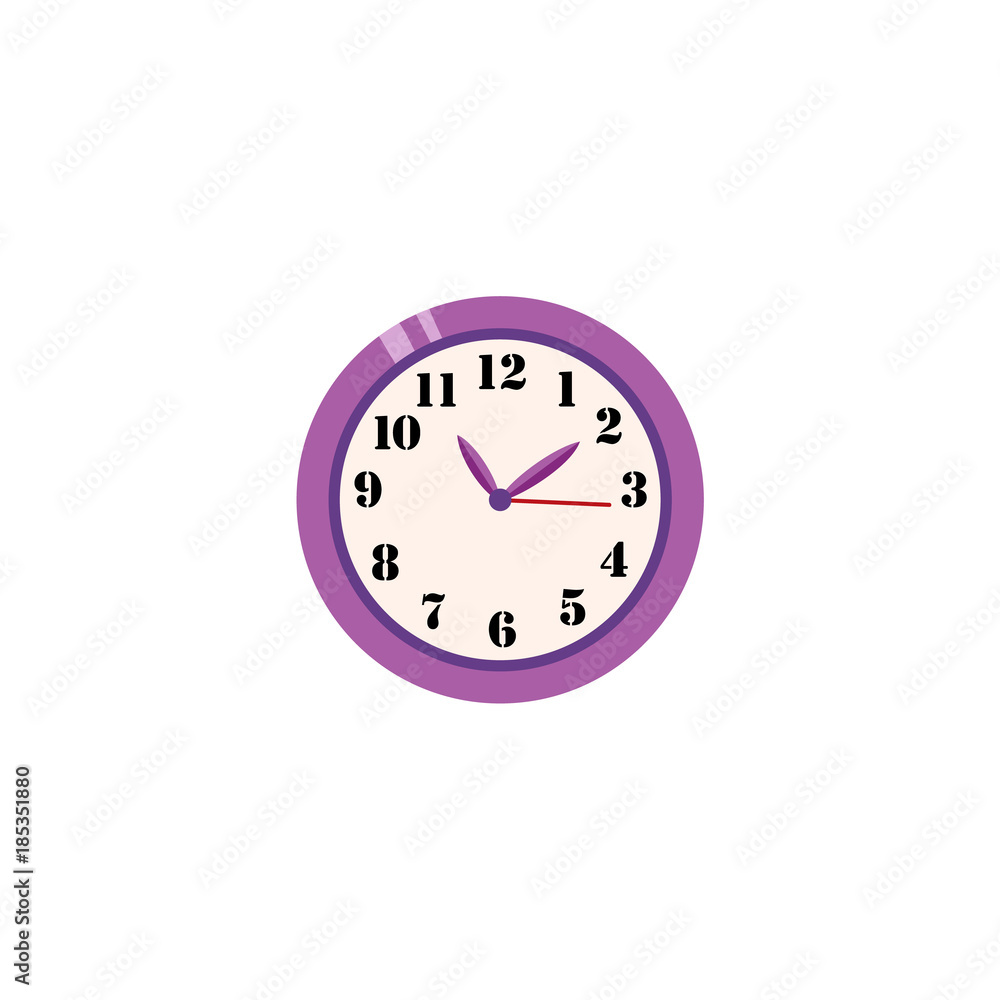 vector flat analog wall mounted simple modern purple colored clock icon for your design. Isolated illustration on a white background. vector flat analog wall mounted simple modern purple colored clock icon for your design. Isolated illustration on a white background.
