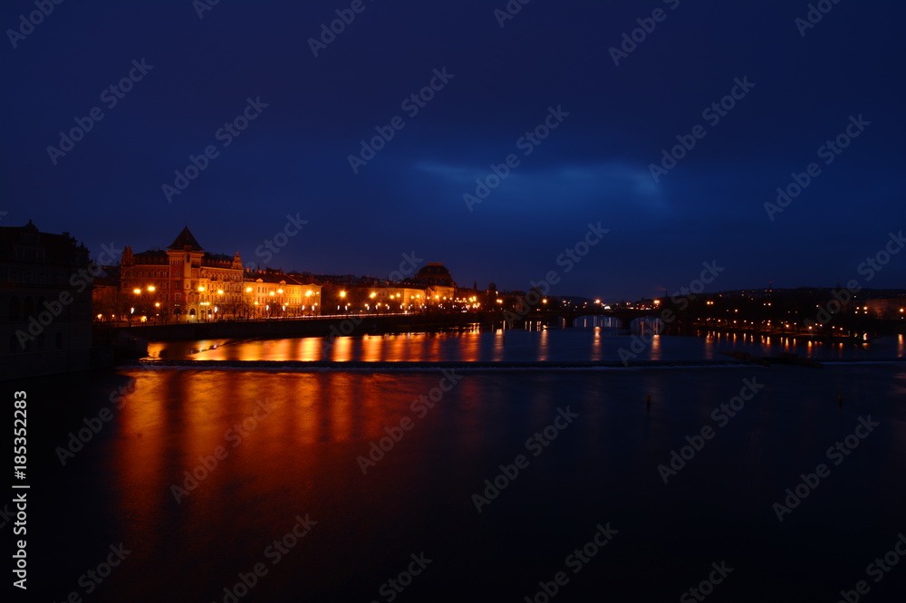 Vltava river view in a early morning from Charles bridge.