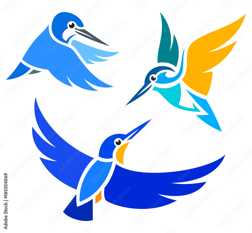 Obraz premium Stylized Birds - Kingfishers in flight
