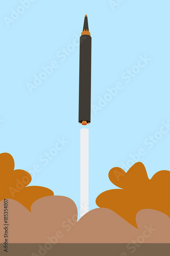 The missle of North Korea. Start of Hwasong-12. Vector illustration.