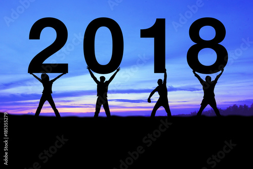 Silhouette people happy for 2018 new year.