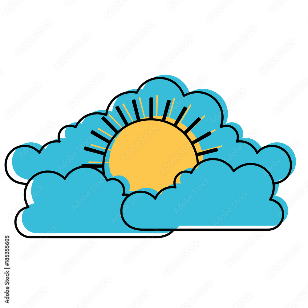 cloud cumulus and sun flat icon in watercolor silhouette cloud cumulus and sun flat icon in watercolor silhouette
