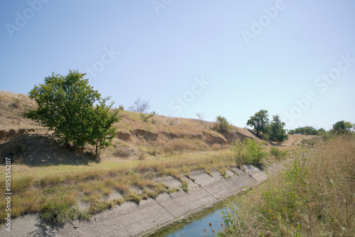 irrigation canal. Old irrigation canal made of concrete slabs