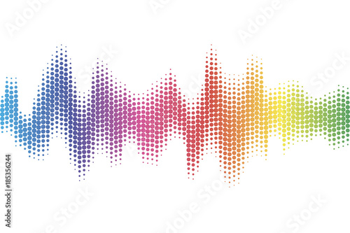 Digital sound equalizer with colored rainbow dots on white background. Vector illustration.