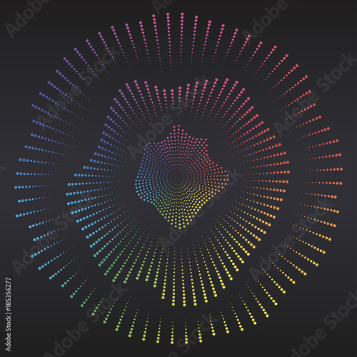 Digital sound equalizer with colored rainbow dots. Vector illustration.