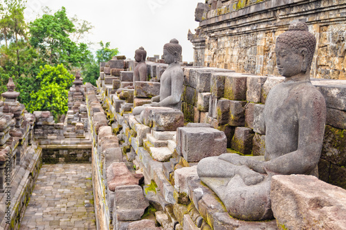 Buddah statues in Borobudur Mahayana temple in Java