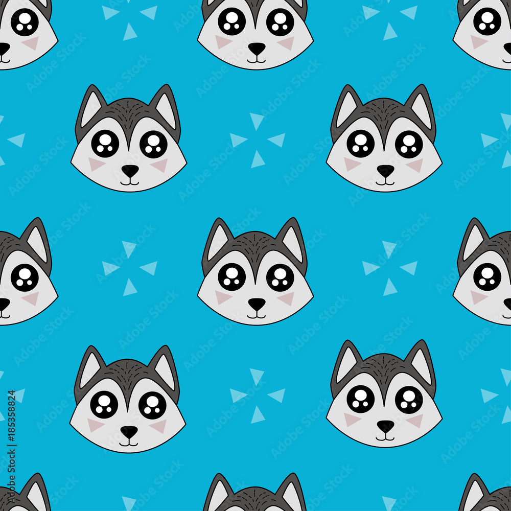 Cute kids wolf pattern for girls and boys. Colorful wolf on the abstract background create a fun cartoon drawing. The pattern is made in neon colors. Urban wolf pattern for textile and fabric.