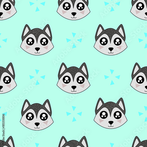 Cute kids wolf pattern for girls and boys. Colorful wolf on the abstract background create a fun cartoon drawing. The pattern is made in neon colors. Urban wolf pattern for textile and fabric.