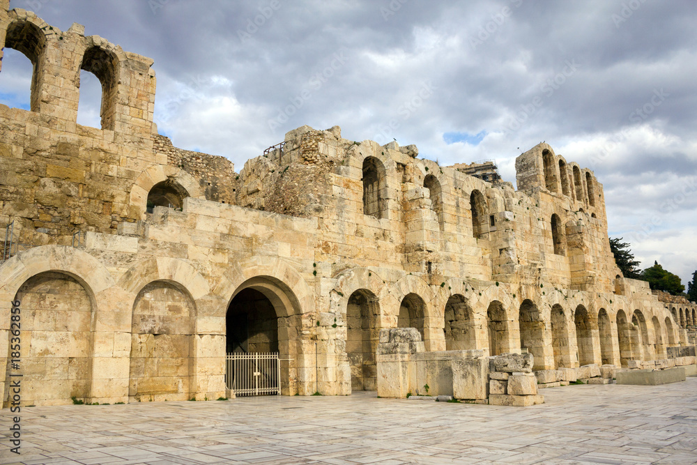 View of the Odeon of Herodes Atticus, Athens, Greece, December 19 2017.