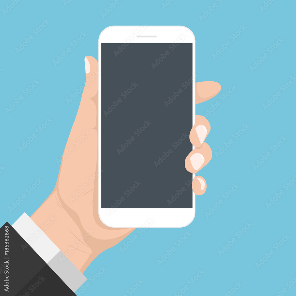 Flash Design with long shadow hand Holding the smart phone with Blank screen ,vector design Element illustration Flash Design with long shadow hand Holding the smart phone with Blank screen ,vector design Element illustration