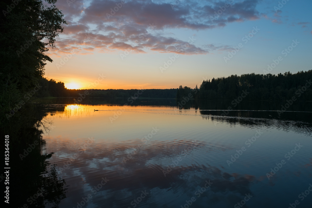 Nice landscape with sunset on lake Nice landscape with sunset on lake