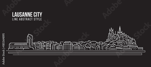 Fotografía Cityscape Building Line art Vector Illustration design - Lausanne city
