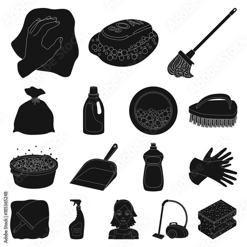 Cleaning and maid black icons in set collection for design. Equipment for cleaning vector symbol stock web illustration.