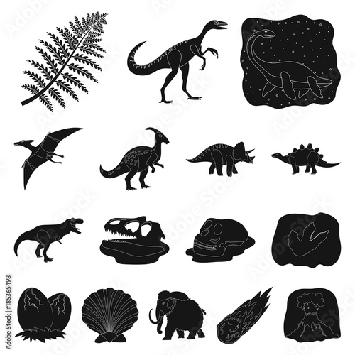 Different dinosaurs black icons in set collection for design. Prehistoric animal vector symbol stock web illustration.