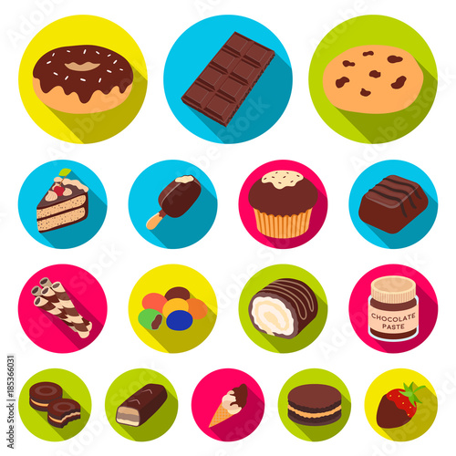 Chocolate Dessert flat icons in set collection for design. Chocolate and Sweets vector symbol stock web illustration.