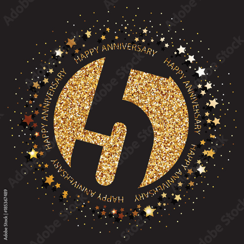 Decorative golden emblem of anniversary - vector illustration. 5th birthday logo.