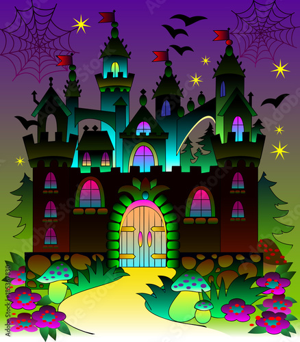 Illustration of a fairyland fantasy castle, vector cartoon image.