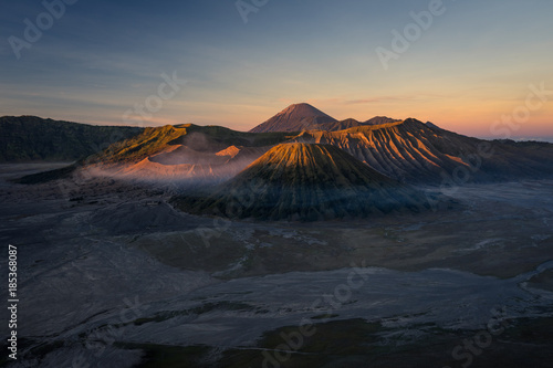 Bromo active volcano mountain landscape at sunrise, East Java, Indonesia