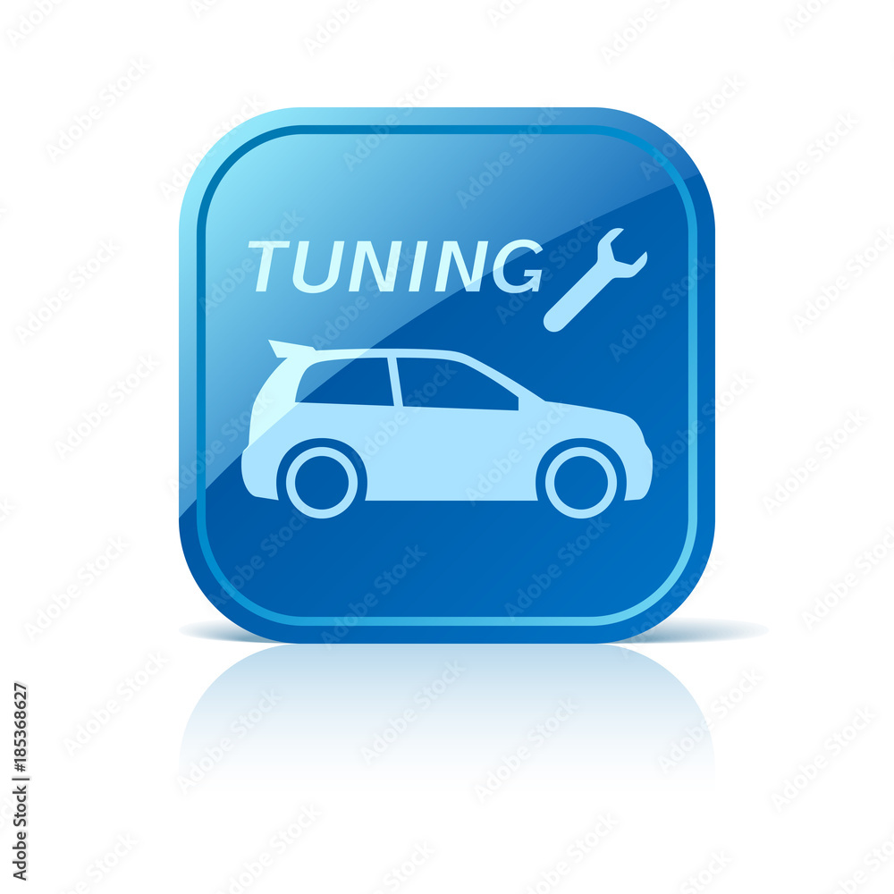 Car tuning icon on blue web button