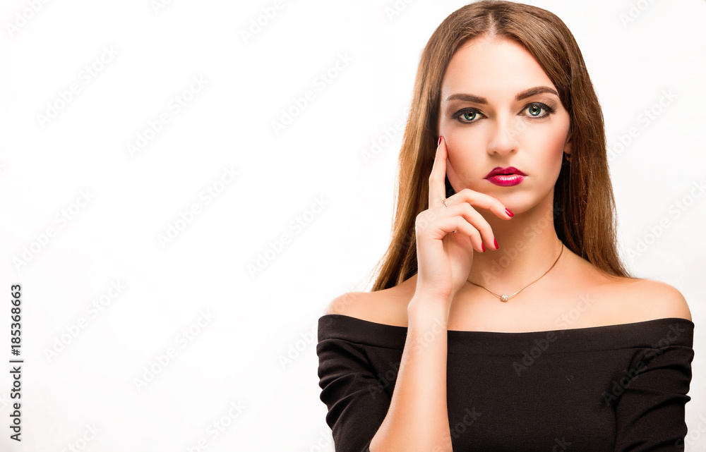 Stylish beautiful girl on a white background