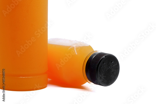 Bottles of fresh orange juice