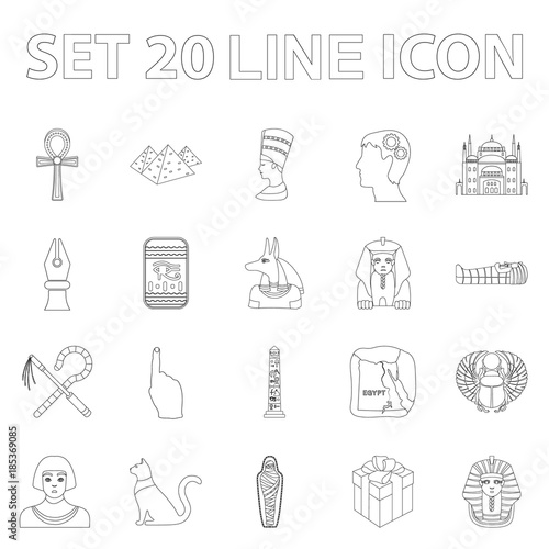 Ancient Egypt outline icons in set collection for design. The reign of Pharaoh vector symbol stock web illustration.