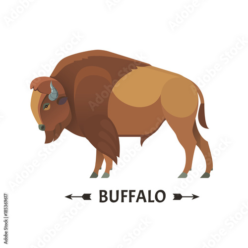 Bison icon. Vector illustration of american bison, standing in profile, in trendy flat style. Isolated on white.