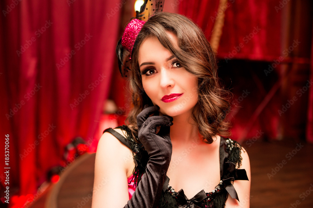 portrait of Elegant dancer in moulin rouge style on the stage portrait of Elegant dancer in moulin rouge style on the stage