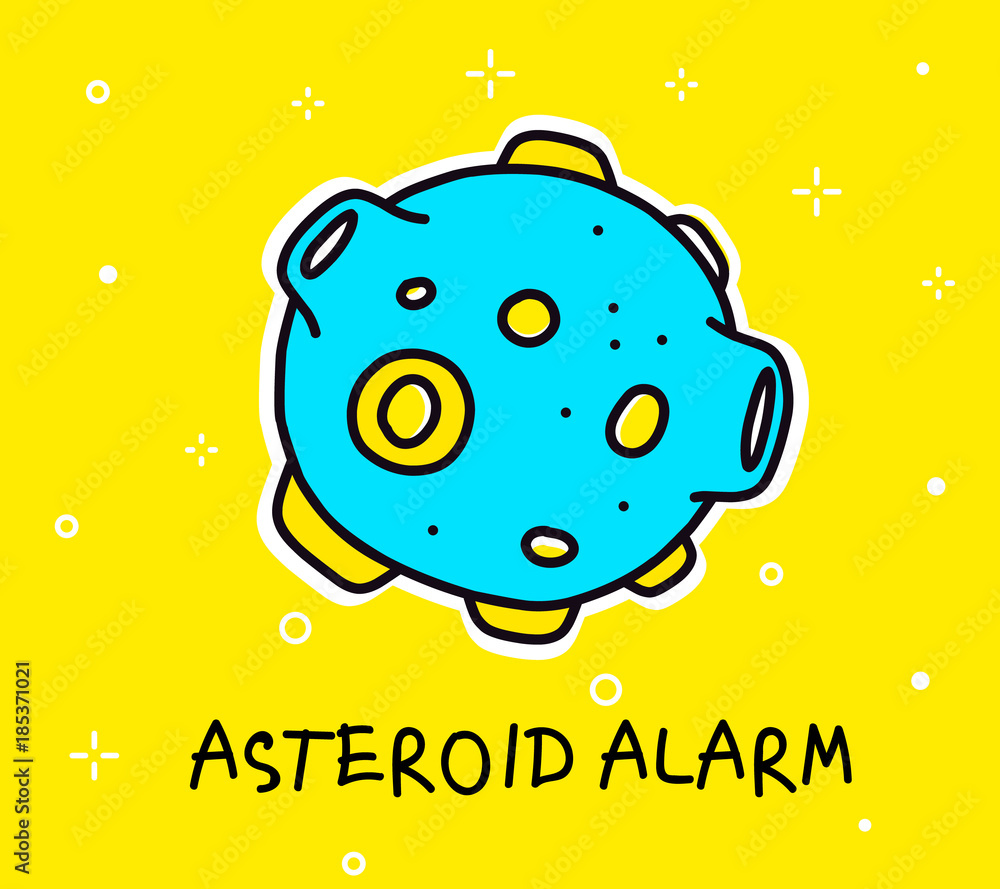 Vector color illustration of big blue asteroid. Space cartoon object on ...
