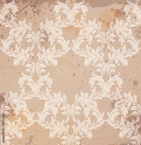 Baroque pattern grunge background Vector. Vintage ornament decor textures
