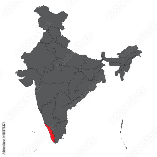 Kerala red on gray India map vector