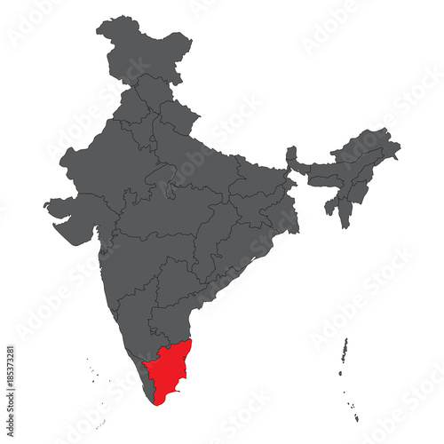 Tamil Nadu red on gray India map vector