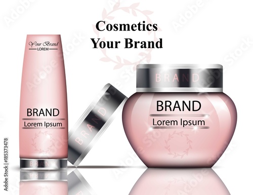 Pink cosmetics packaging Vector realistic. hydration cream and tonnic. Brand ...