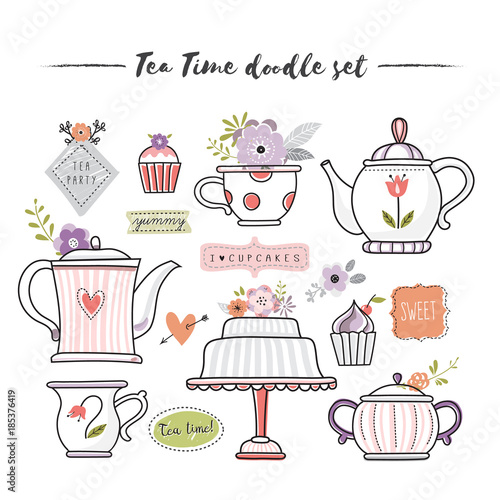 Tea time doodle set