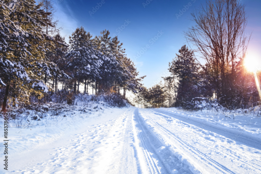 Obraz premium road of winter time and free space 