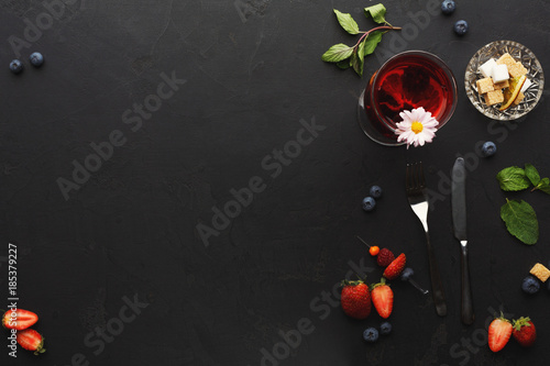 Colorful food background, top view