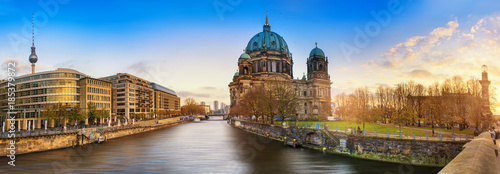 Beautiful panoramic view of Berlin Dome during sunset against  blue sky