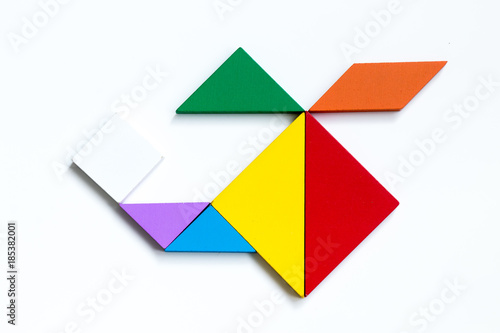 Free Download Colorful wood tangram puzzle in helicopter shape on white background - GFXLoad
