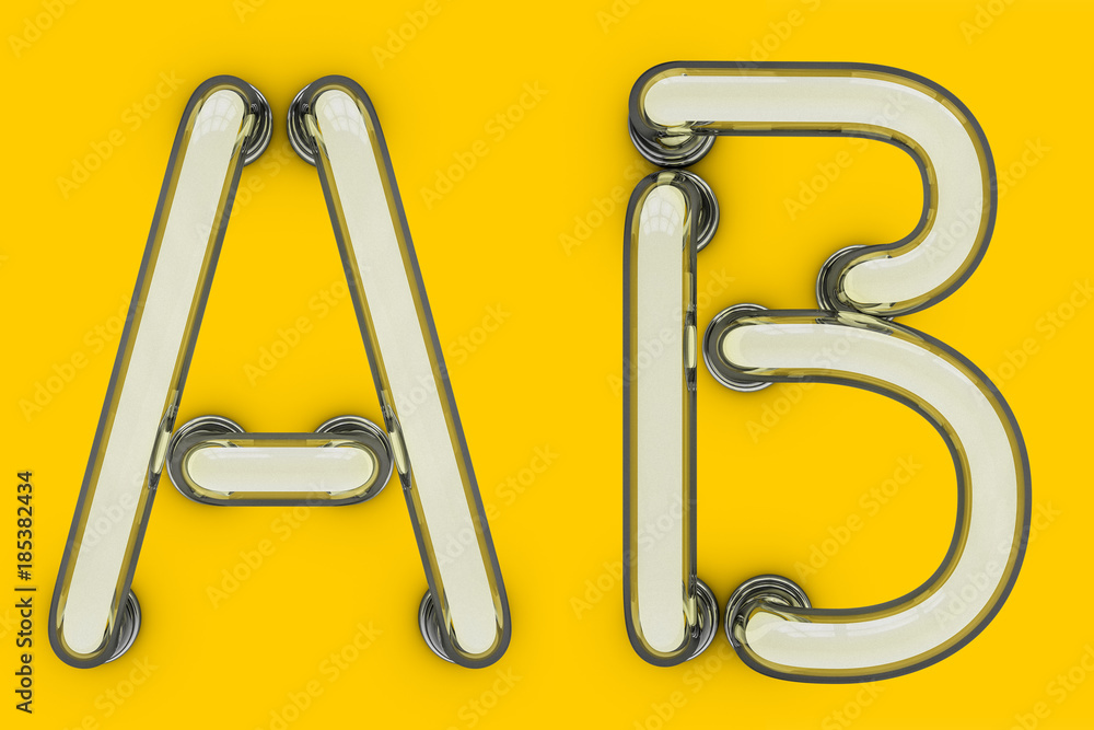 Neon tube letter on yellow background. 3D Neon tube letter on yellow background. 3D