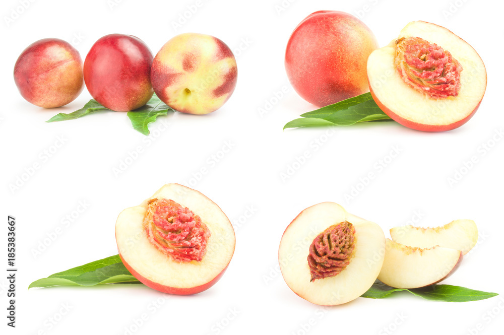 Set of fresh peaches fruits on a background Set of fresh peaches fruits on a background