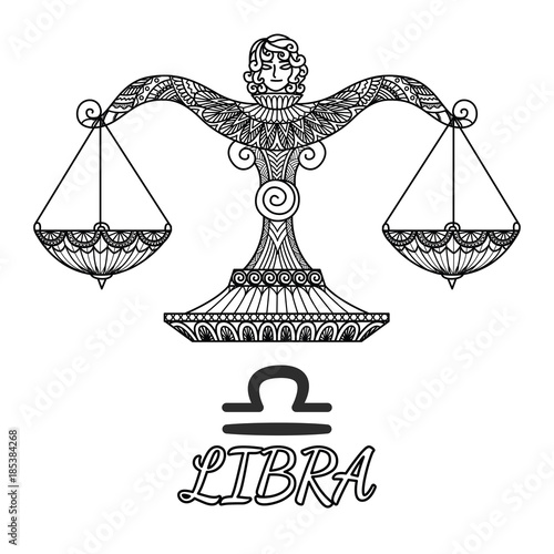 Zendoodle design of Libra zodiac sign.Vector illustration