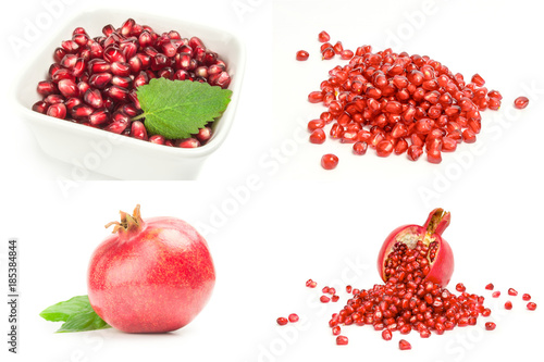 Set of pomegranates close-up isolated on white background