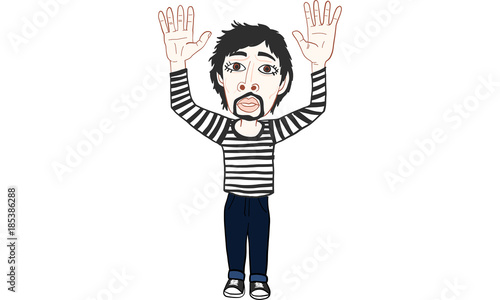 man in black strip t-shirt action vector, cartoon,