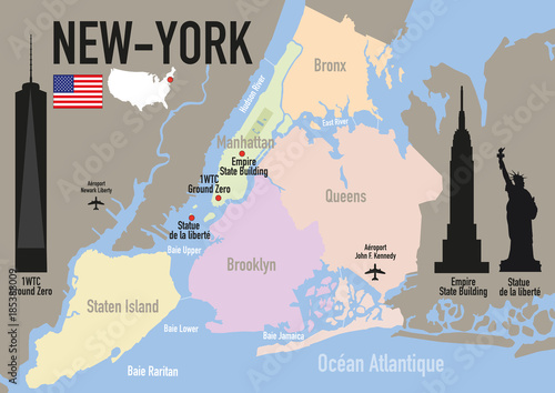 Fototapeta New York - plan de New York - Carte - ville - États Unis - Amérique - Manhattan