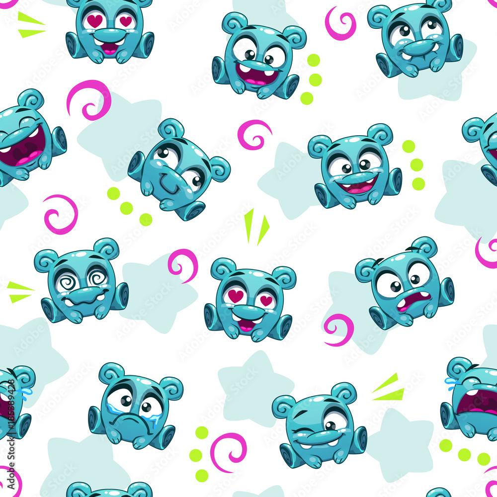 Seamless pattern with funny blue alien character.