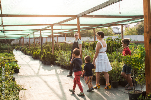 Family in garden shop