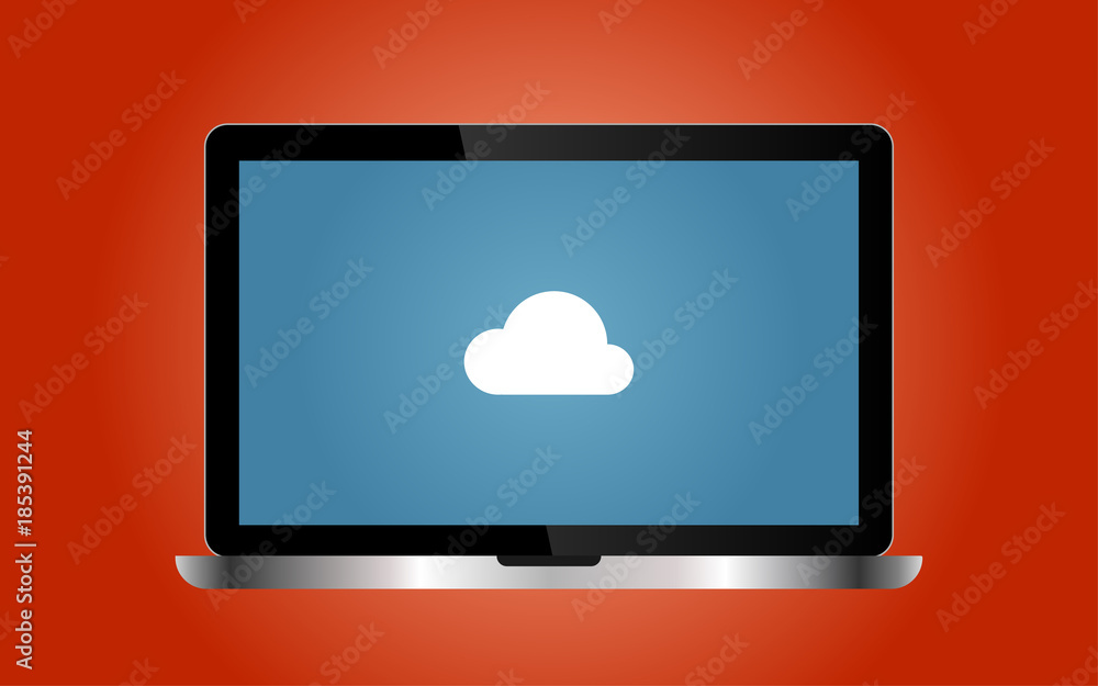 Laptop and Cloud Shape on the Screen Laptop and Cloud Shape on the Screen
