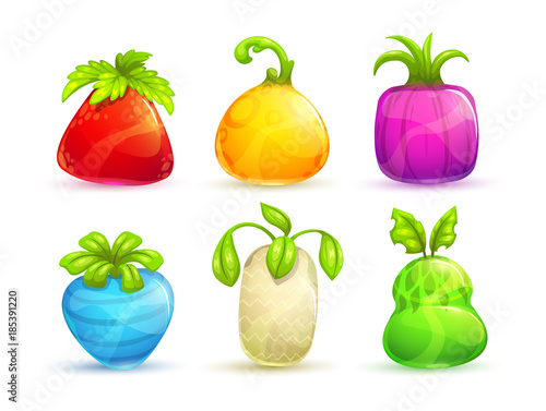 Cute cartoon bright colorful fantasy fruits and berries.