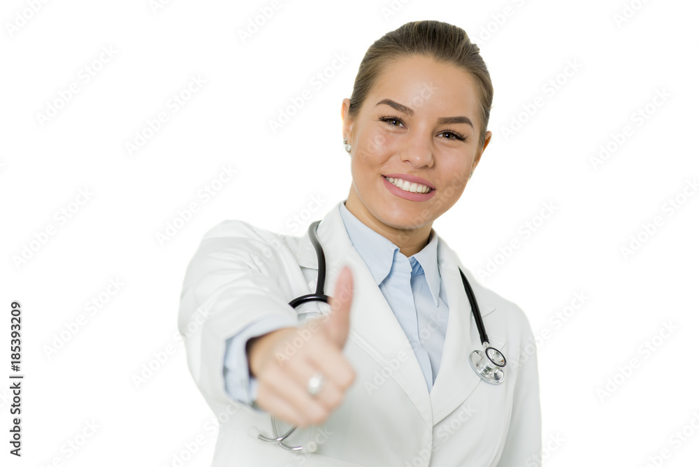 Pretty female doctor with positive gesture Pretty female doctor with positive gesture