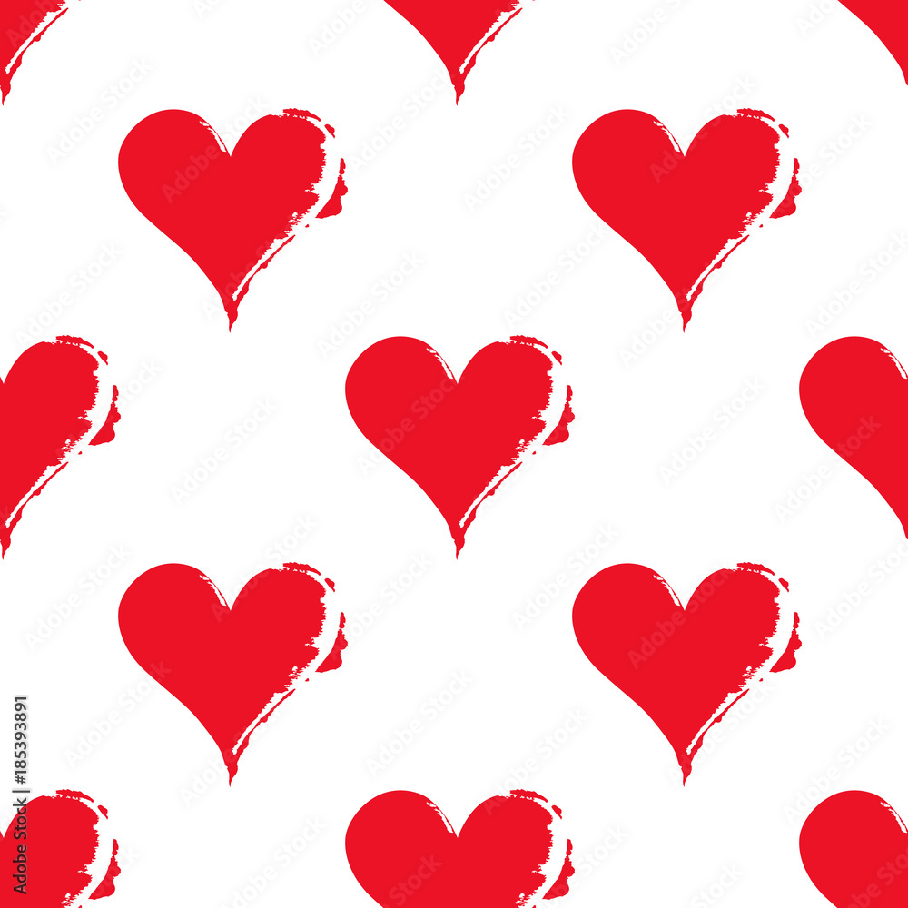 Seamless pattern of hearts. Contrast materials of red and white.